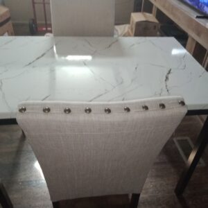 New 3 Pc Dining Table with Laminated Faux Marble Top, Off-White DINETTE SET  – 2 Chairs W/Nail Head Trim