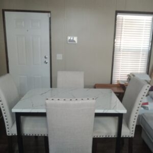 New 5 PC White Marble DINETTE SET - 4 Chairs W/Nail Head Trim